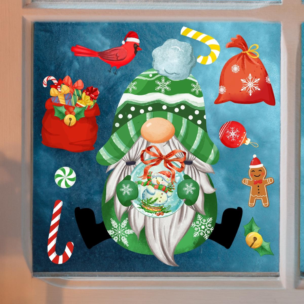 A 2D flat static sticker of a Christmas window decoration - Christmas gnome old man (20*30cm) for holiday decoration background window display (DJ4999B)