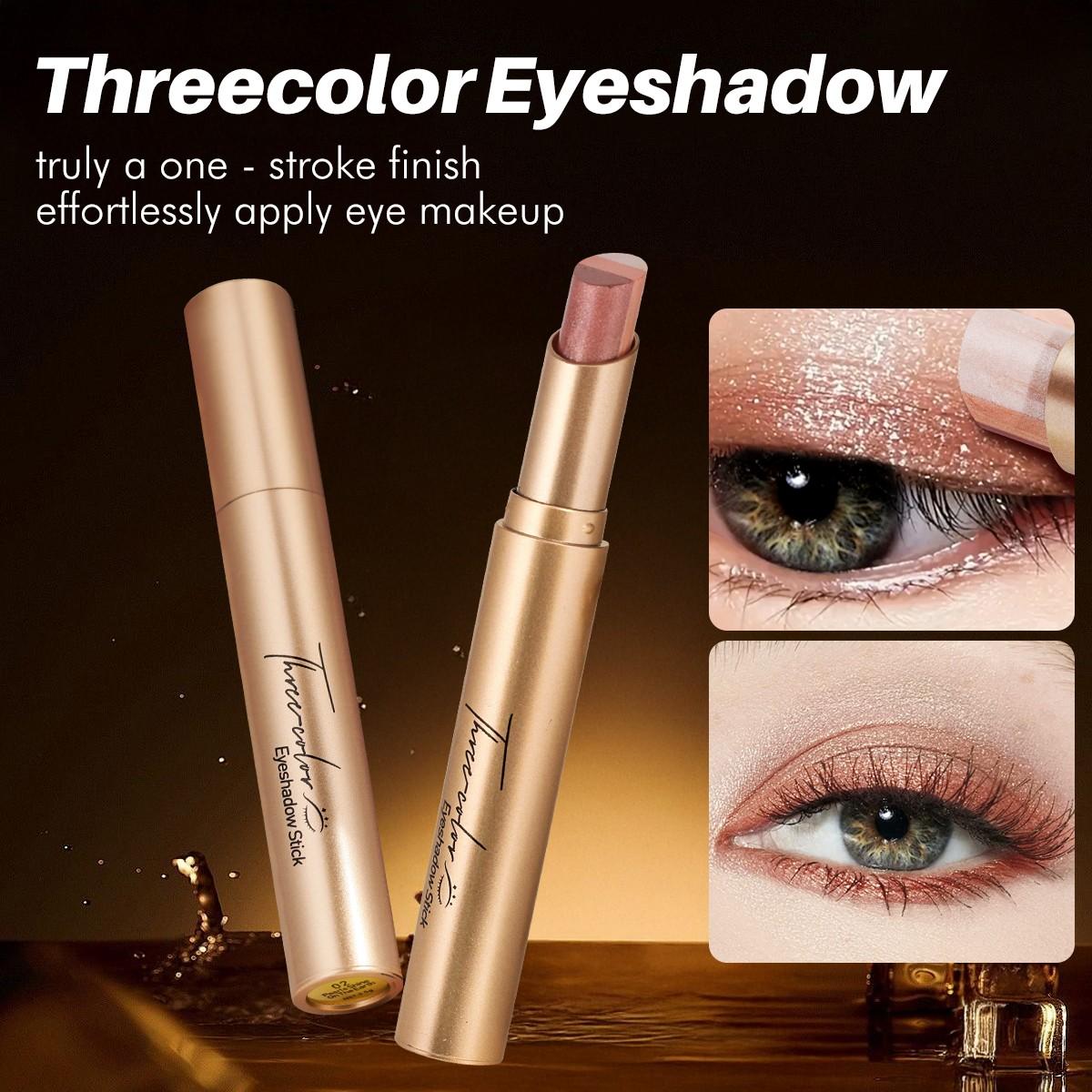 3-in-1 Easy Eyeshadow Stick for Beginners,SmudgeProof in Seconds, One-Stroke Application,Creamy Shimmer Trio Eyeshadow Stick Waterproof Longwear Liquid Eyeliner Color Changing Lip Oil Trio Waterproof Shiny Diamond Eyeshadow