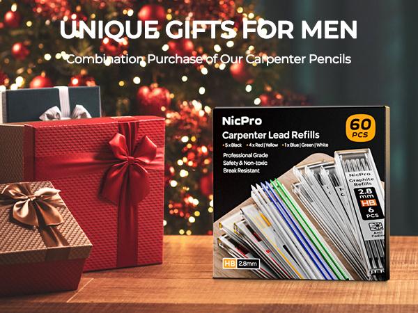 Nicpro 60 Piece Carpenter Pencil Lead Refills 2.8mm, Lead for Carpenter Mechanical Pencil, Break Resistant 2.8 mm Lead for Construction Pencil, Woodworking Pencil (Black, Red, Yellow, Green, Blue,White)