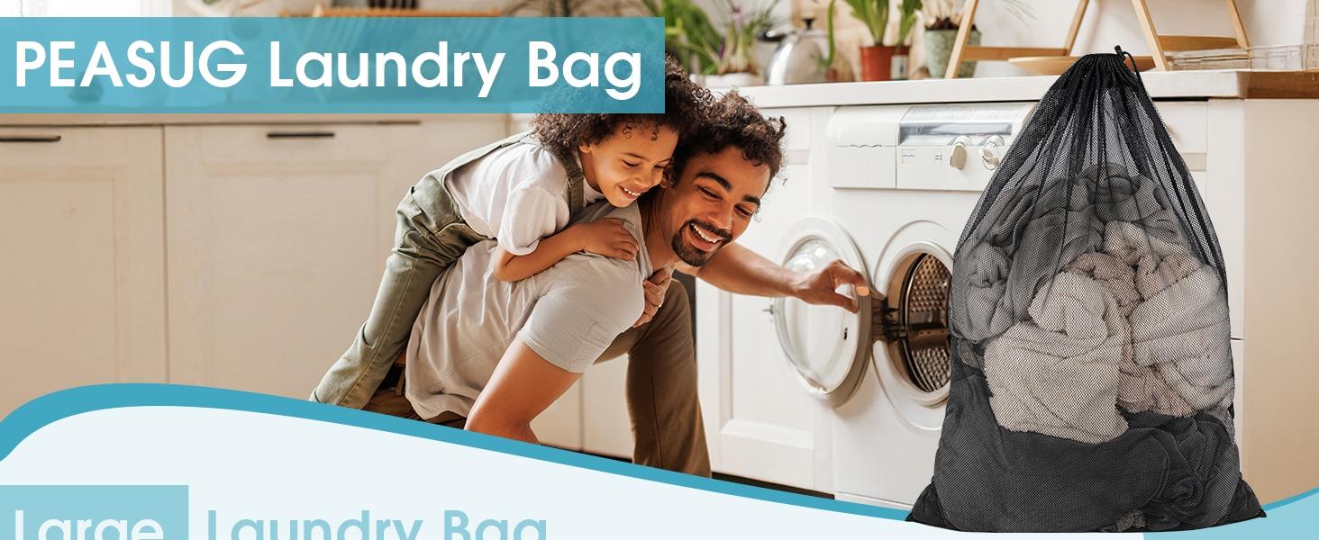 2 Pack Mesh Laundry Bags, 23 x 34 Inches Heavy Duty Mesh Laundry Bag, Large Laundry Drawstring Bag for College, Dorm, Travel, Family and Apartment Dwellers, Black