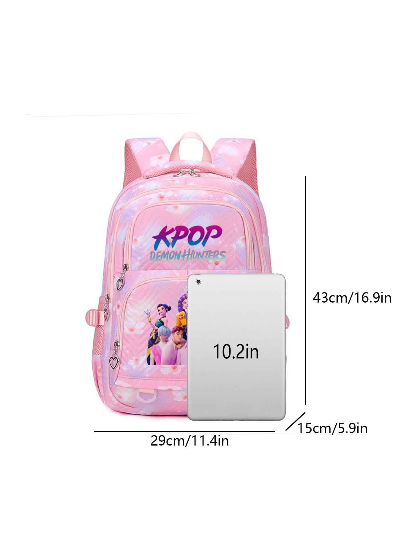 1pc  Ladies' backpack KPOP witch hunting group printed backpack with zipper closure, fashionable and versatile, cute and trendy, suitable for students to go to school, campus, work and travel, large capacity ladies' backpack School Backpacks