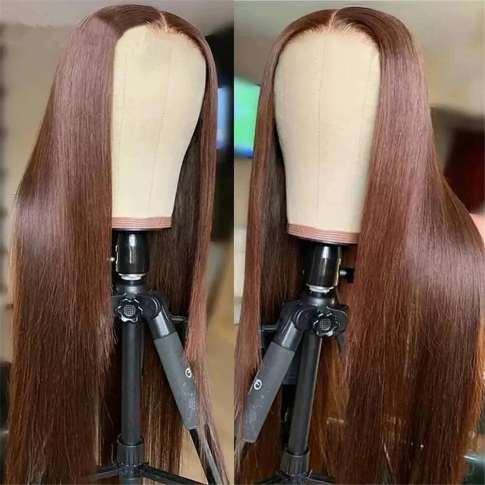 #4 Ginger Brown Straight Lace Front Wig Human Hair Dark Brown 13X6 HD Lace Frontal Wigs 200% Density Colorful Human Hair Wigs For Women Pre Plucked Hairline