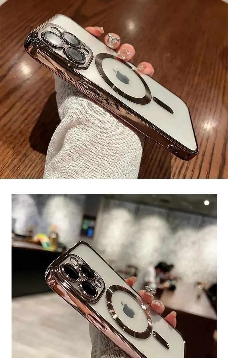 Luxury Transparent MagSafe Wireless Charging Half Wrapped Case for iPhone 18 Pro Max 17 Air 16 15 14 13 12 11,Magnetic Soft Silicone Casing, Matte Purple Gradient Glitter Bling, Shockproof Protection, Phone Accessories-A247