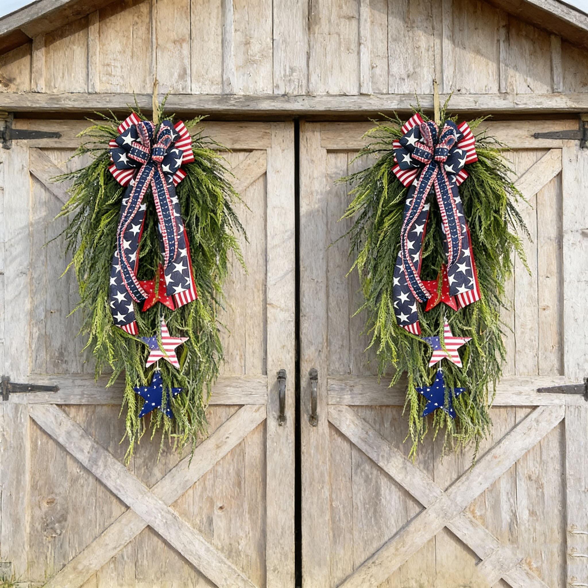 Patriotic Hanging Wreath, Front Door Decoration, Summer Wreath, July 4th Independence Day Decor, American Blue Flag Theme, Doorframe Ornament