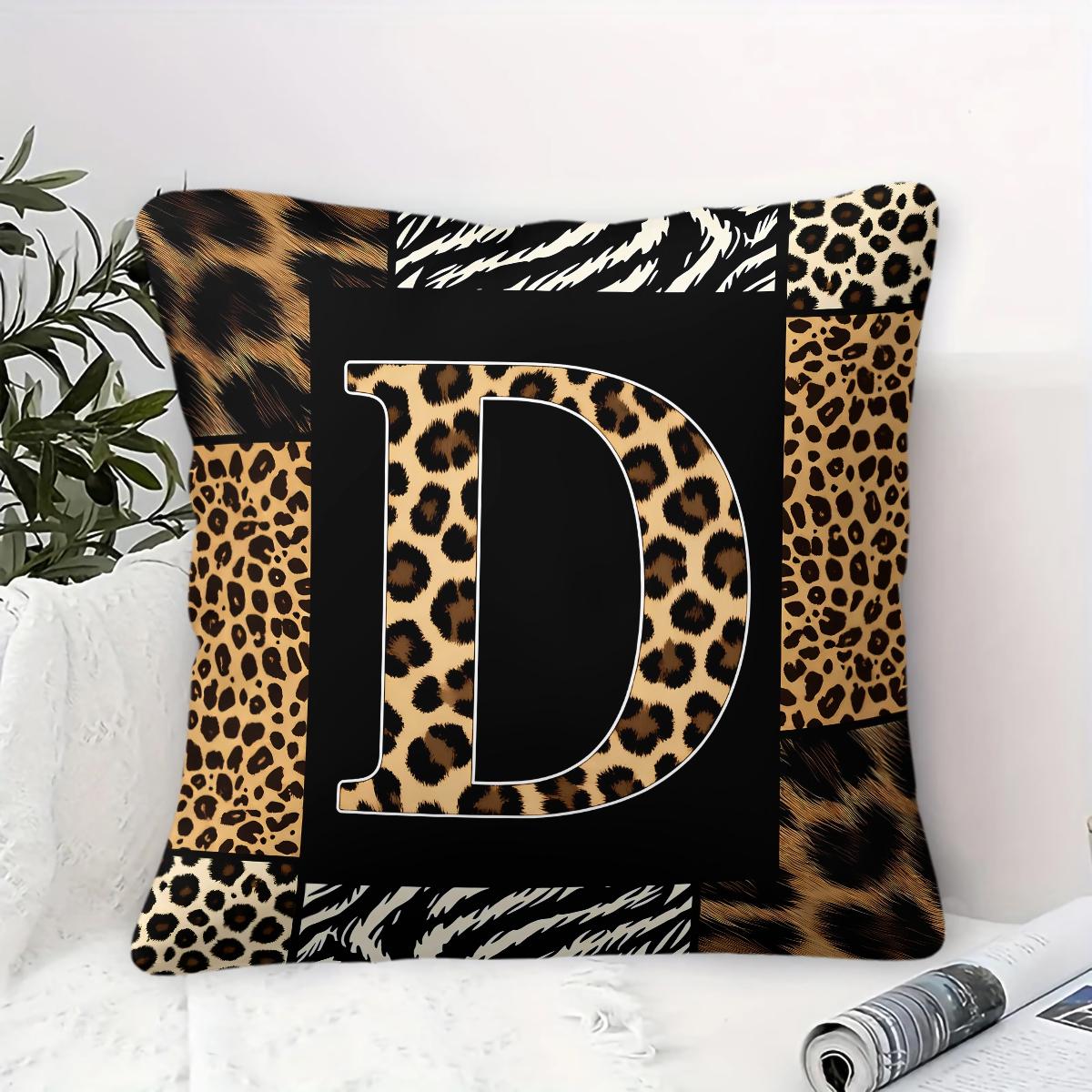 Boho Animal Print Letter Decorative Throw Pillow, Personalized Home Decor, All Season Use for Sofa Bay Window Cafe, With Pillow Insert, Ideal Housewarming Christmas Birthday Gift