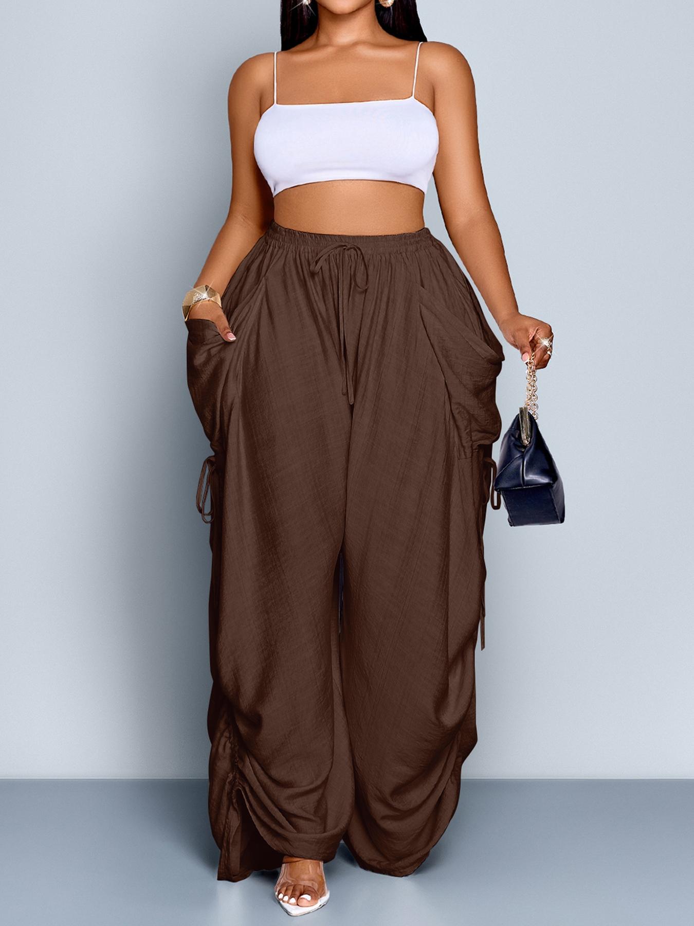 Women's Casual Loose-Fit Wide Leg Pants, All-Season Woven Fabric, Long Plain Design, Daily Commute & Vacation Wear