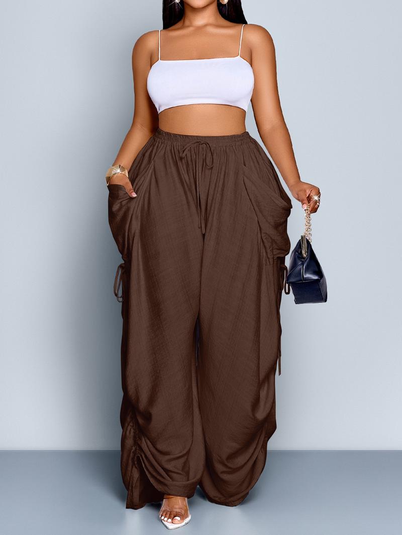Women's Casual Loose-Fit Wide Leg Pants, All-Season Woven Fabric, Long Plain Design, Daily Commute & Vacation Wear