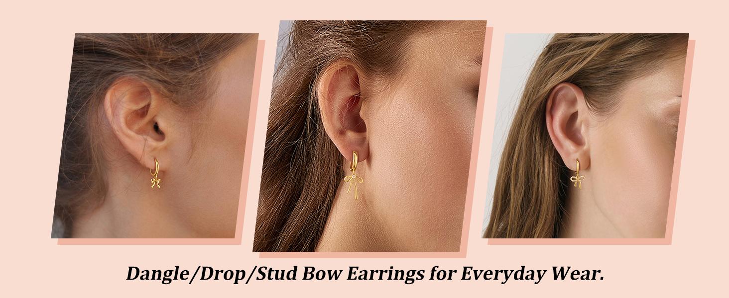 Earrings for Women Trendy Bow Gold Fashion jewelry Hoops Simple Twist Huggie Dainty Cubic Zirconia Jewelry Set Greenish Spring