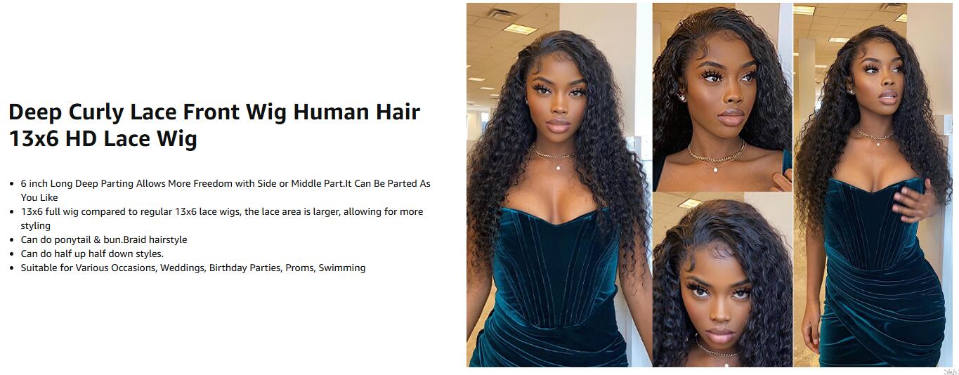 Lemoda Deep Wave 13x6 Full Lace Frontal Wig Human Hair 200% Density Lace Pre Plucked HD Transparent Lace Wig Human Hair Curly Wig Human Hair