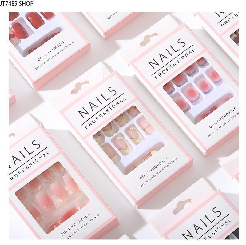 Square Press On Nails, European Medium Long French White Tip Pink False Nail Tips Fashion Finished Nail Art Nail Art Products Press Ons Nail