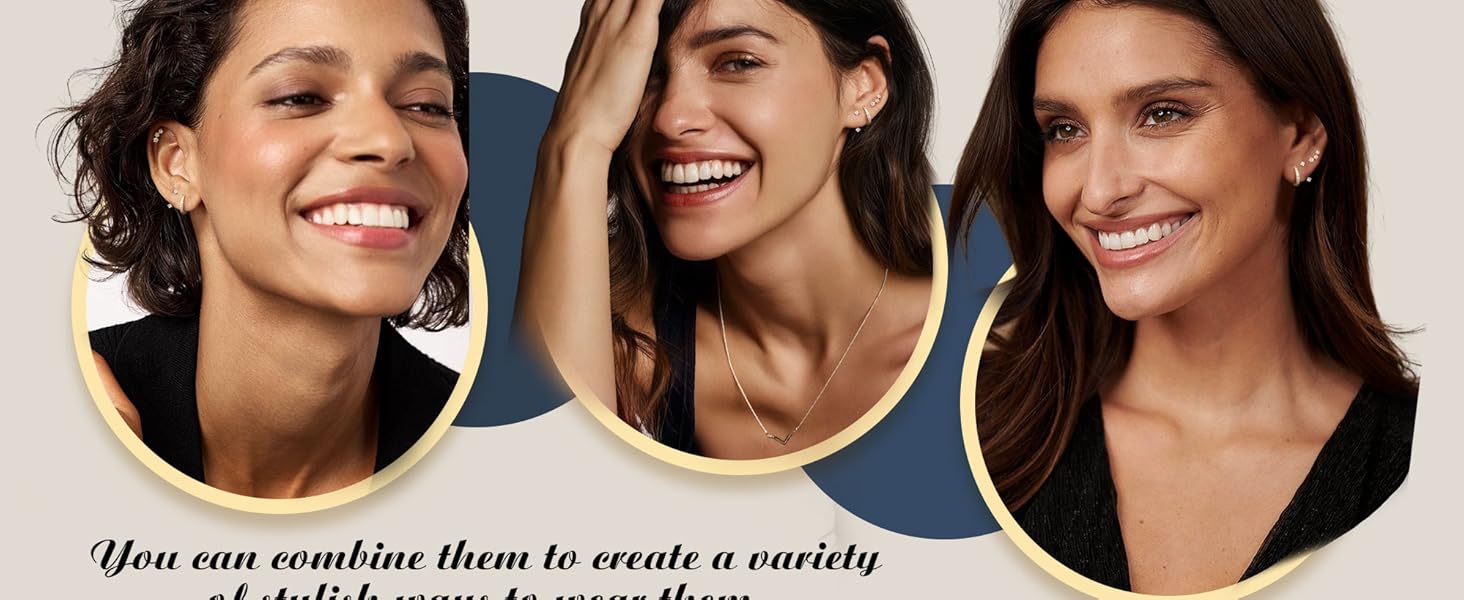 3 Pairs Silver Hypoallergenic Earrings for Women Trendy - 14K Gold Plated Stud Hoop Cartilage Earrings Set Small Earring Stacks for Sensitive Ears Non Tarnish Dainty Silver Earring