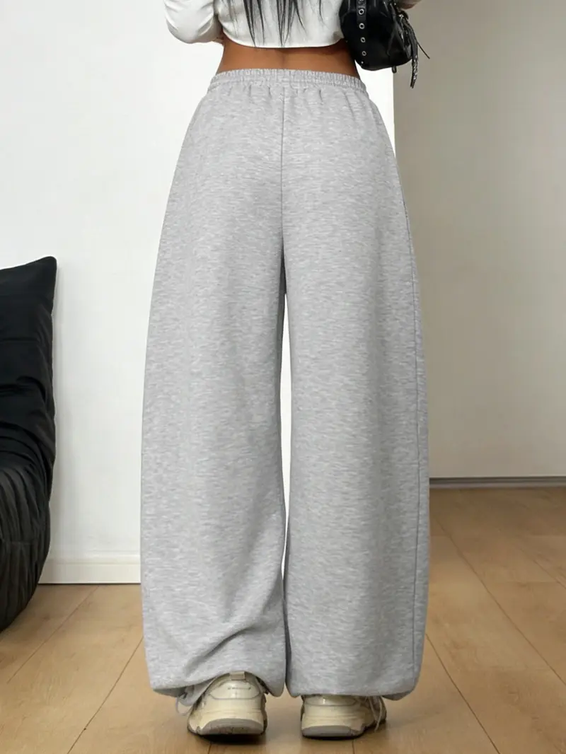 Women Elastic Waist Cuffed Jogger Pants, High Waist Baggy Wide Leg Sweatpants With Drawstring Ankle, Casual Streetwear for Lounging Daily Going Out Women Elastic Waist Cuffed Jogger Pants, High Waist Baggy Wide Leg Sweatpants With Drawstring Ankle, Casual Streetwear for Lounging Daily Going Out