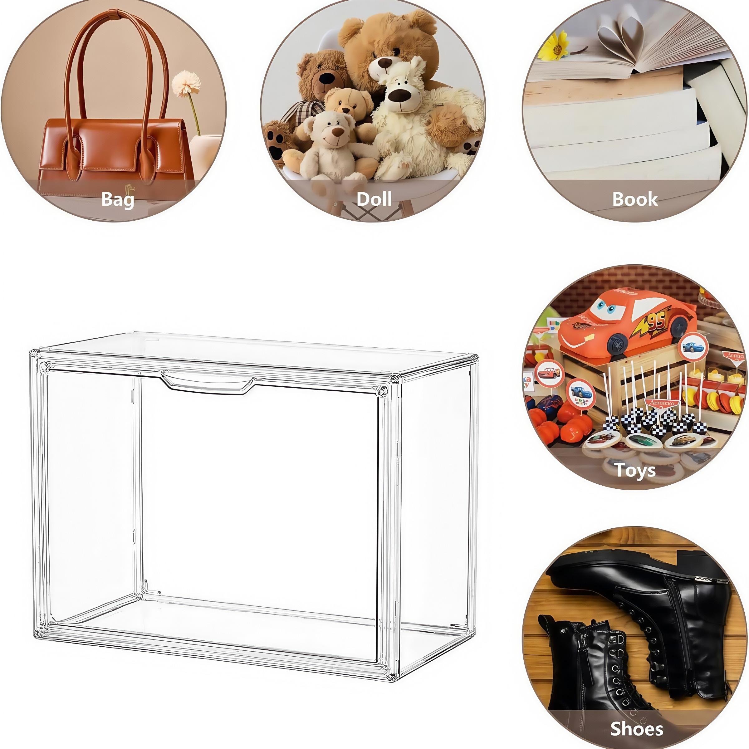 Transparent Stackable Plastic Display Storage Box, Dustproof Acrylic Organizer for Dolls, Books, Shoes, Bags, Skincare (36x27x23 Cm)