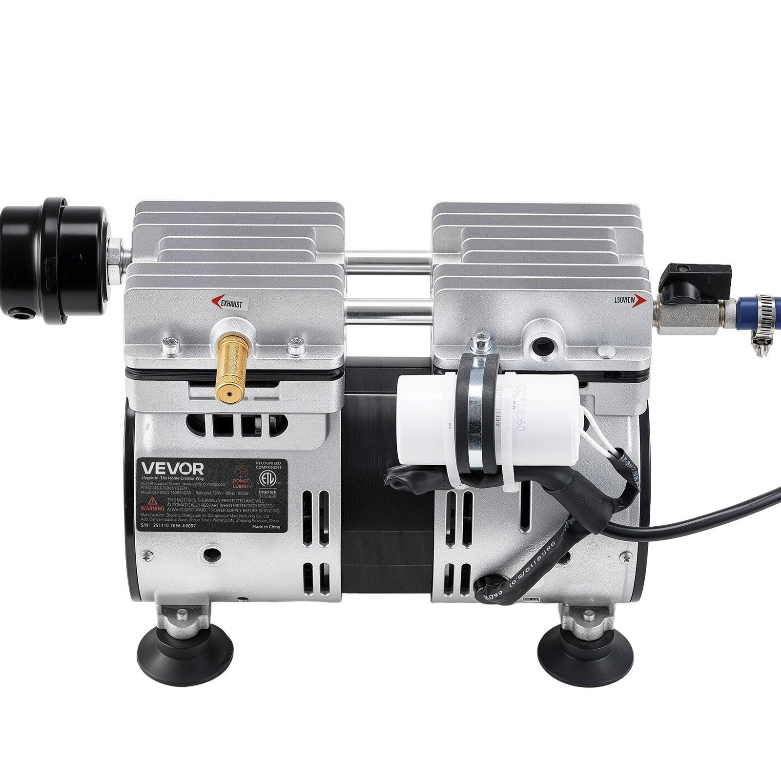 VEVOR Pond Aerator System, 3/4 HP Air Compressor (5.2CFM), 1 Diffuser, 100' Weighted Tubings, Deep Water Oxygen Boost Pump for Max 3-Acre Outdoor Lakes
