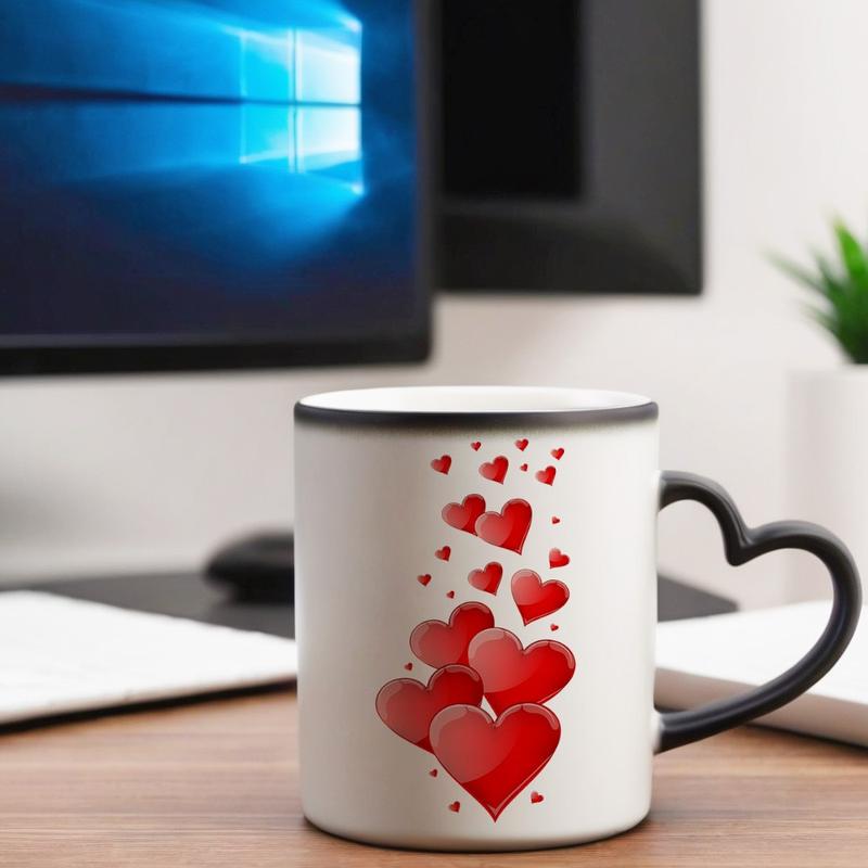 1pc Magical Color Changing Mug with Heart-Shaped Handle, 11oz Unique Red Heart Design, Perfect for Birthdays, Valentine'S Day, and Holiday Gifts