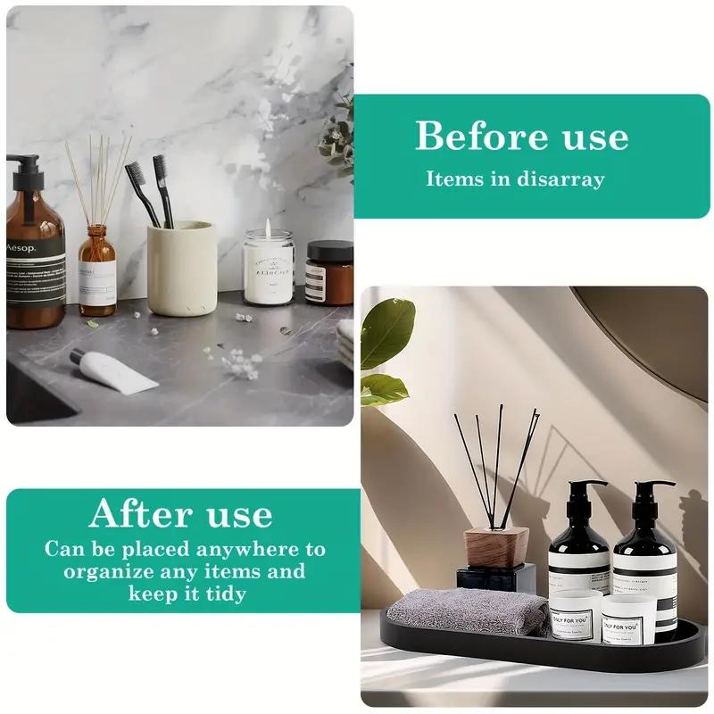 Silicone Marble Pattern Bathroom Tray, Oval Jewelry Storage Tray, Multi-Functional Decorative Tray for Candle Soap Plant Cosmetics, Bathroom Counter Organizer