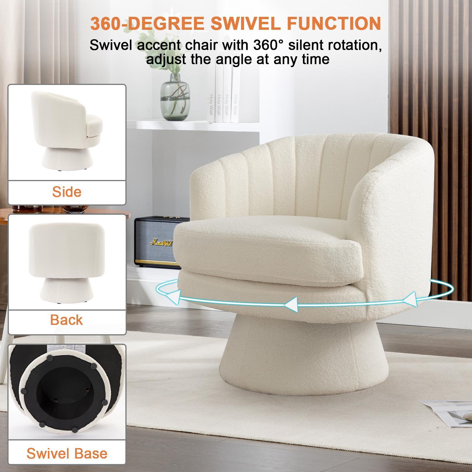 [SpringStatements] Ebello Swivel 360 Degree Swivel Barrel Chairs Accent Chair, vanity chair Barrel ChairsModern Cozy Lambswool Accent Chair, Comfy Round Armchiars,  for Living Room, Bedroom Office