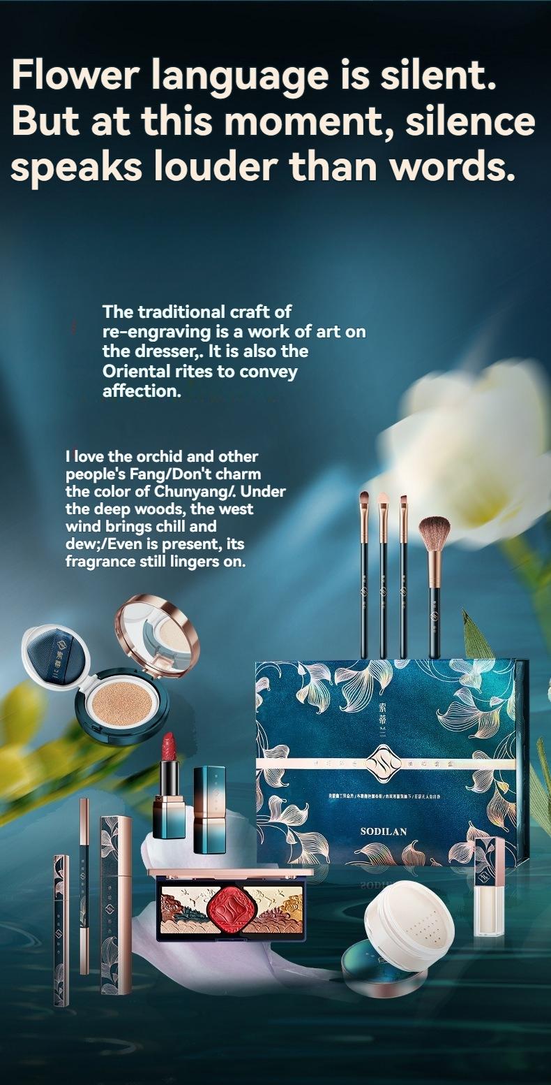 12-piece love cast rhyme beauty set, including air cushion BB cream, makeup powder, lipstick, concealer, eye shadow, mascara, eyeliner pen, eyebrow pencil, makeup brush and a series of makeup sets, high-end gift boxes, gifts for people, holiday gifts