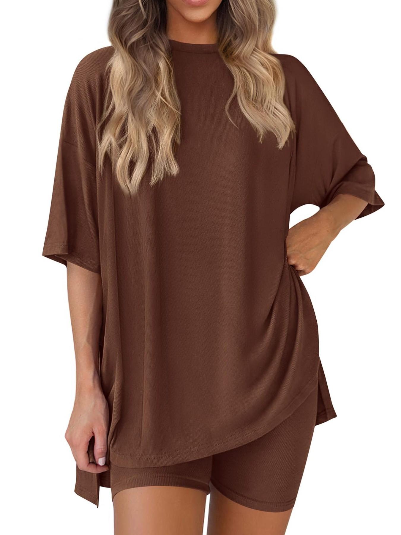 Women's Two Piece Lounge Set Summer Casual Oversized Shirts Biker Shorts Indoor Outdoor Casual Set