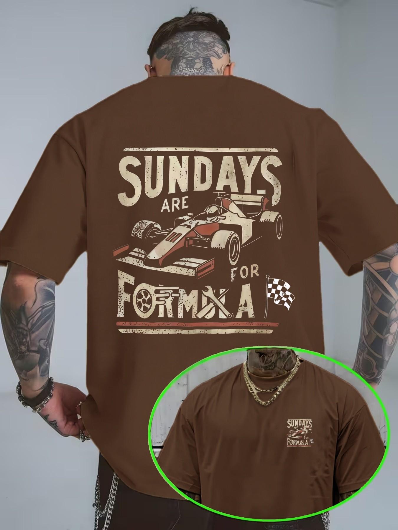 F1 Racing Print Vintage Cotton Short Sleeve T-Shirt, Casual Loose Fit, Home Wear, Daily, Tiktok Trend, Comfortable Unisex Top