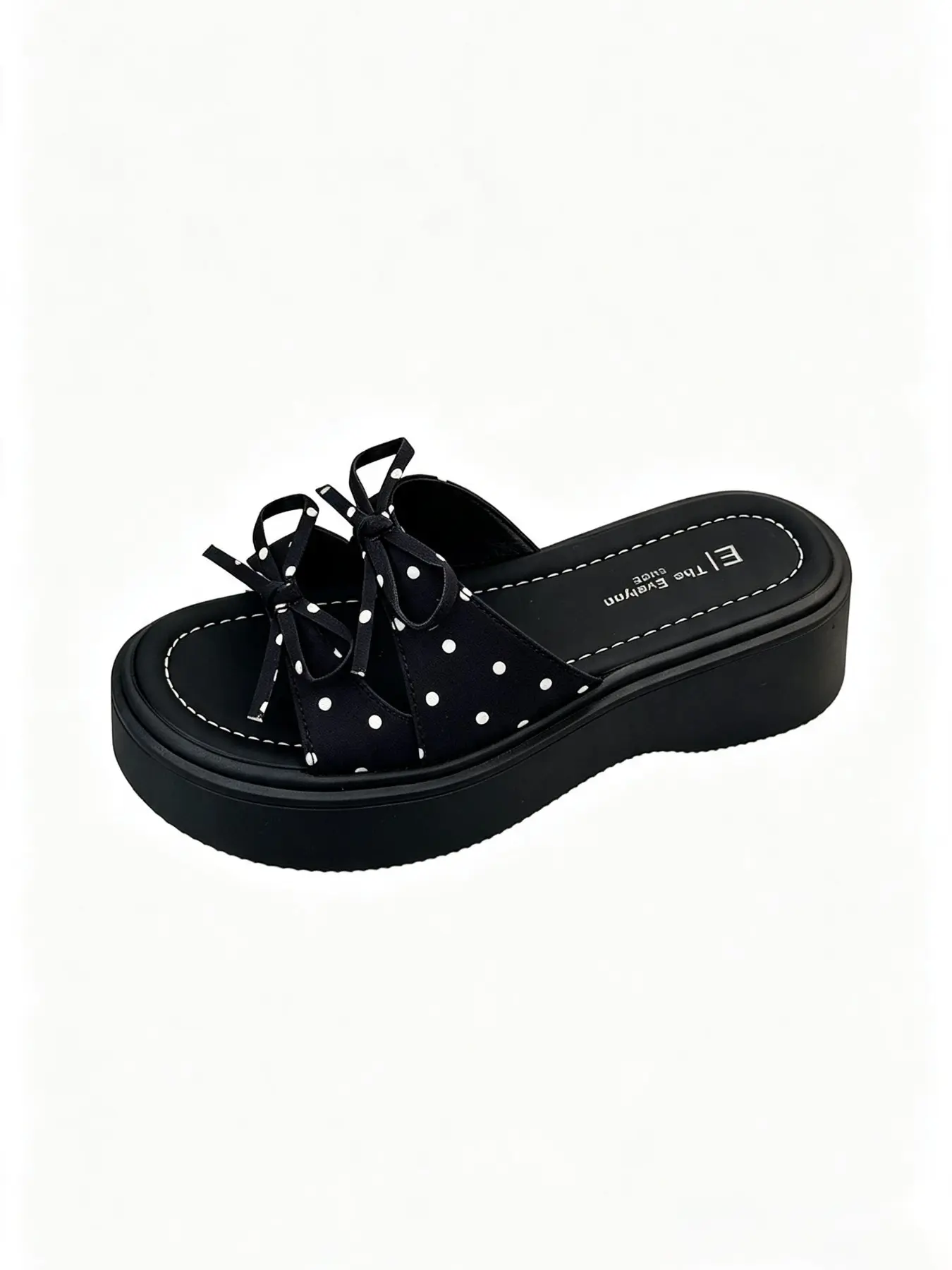 Women's Polka Dot Double Bow Wide Strap Platform Slide Sandals Open Toe Slip On Backless Non Slip Cloud Cushioned Arch Support All Day Walking Comfort Y2K Coquette Summer Beach Daily Footwear White Light Blue Black Three Pastel Tones