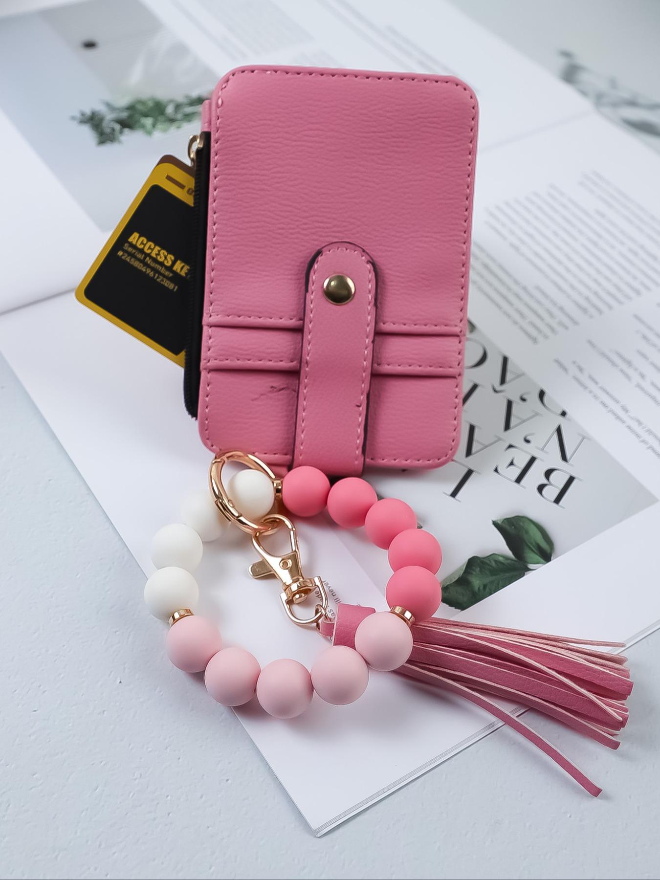 1pcs minimalist style, featuring marble-patterned silicone beads handcrafted into a western cowboy bag, wrist keychain, women's wallet card holder, bracelet key ring, Keychain Wristlet, perfect gift for friends or mothers