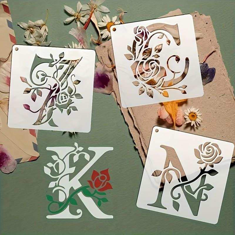 36pcs Floral Letter Templates, Reusable 10cm Rose Letter Stencils, Ideal for Wall Art, Stickers, Pillows, T-Shirts, Carving, Etching, More