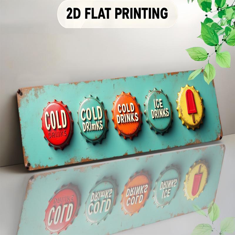 1PC 2D Plane Retro Turquoise Retro Restaurant Cold Drink Menu Board - Large Size 3.9x 15.7inch Iron Metal Sign, with Hat Ice Cream Beer Soda Icon, Can Be Hanged/Wall-Mounted, Suitable for Bars, Restaurants, Cave Decorations - Ideal Gift for Iced Coffe