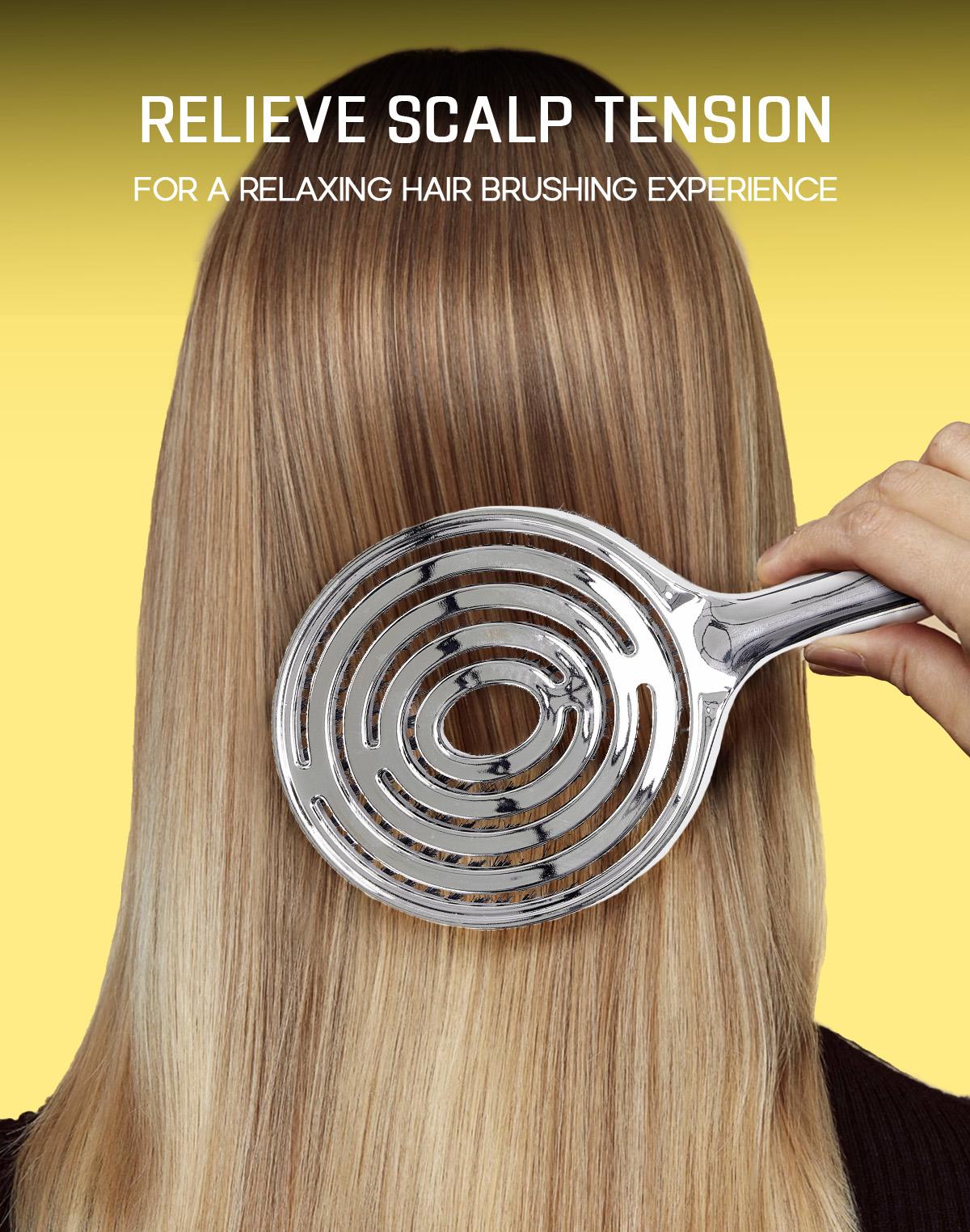 HALOVIDA Hollow Round Bristle Brush - Anti-Static Massage Brush for Enhanced Volume & Scalp Care,Pain-Free,Reduces Heat Damage, Ideal for Quick Drying and Voluminous Styling,Detangling Hairbrush Glossing Detangler,Pure,Boar bristle brush