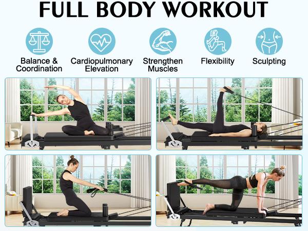 Foldable Pilates Reformer, Pilates Machine & Equipment for Gym Workout and Home Use, Suitable for Intermediate and Beginners Users Stretch Rope