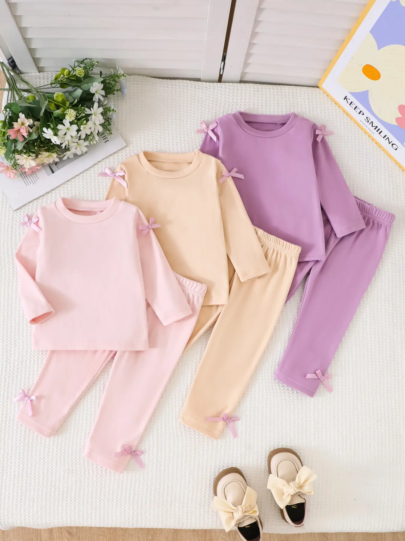 6-Piece Newborn Girl Set, Long Sleeve and Pants, Bow Decoration, Soft and Comfortable, Ideal for Fall and Winter, Perfect Gift
