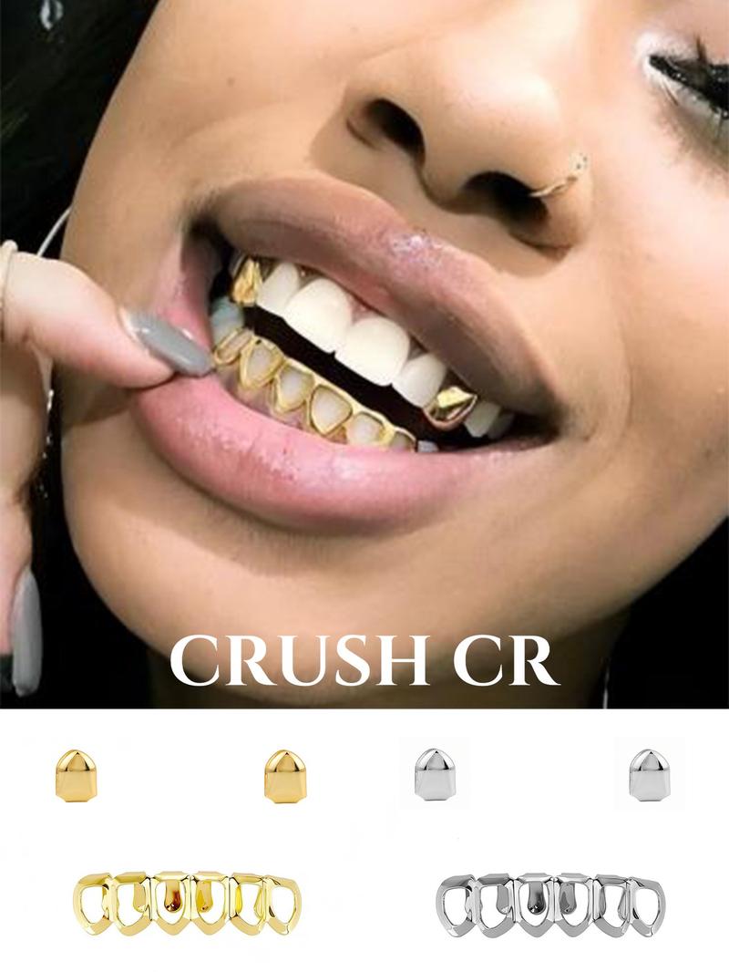 CRUSH CR 18K Gold Plated Tooth Caps, Half Grillz and Tooth Gems Set, Gold and Silver Options, Perfect for Hip Hop Concerts, Club Nights, Casual Streetwear, Daily Outfits and Music Festivals CRUSH CR 18K Gold Plated Tooth Caps, Half Grillz and Tooth Gems Set, Gold and Silver Options, Perfect for Hip Hop Concerts, Club Nights, Casual Streetwear, Daily Outfits and Music Festivals