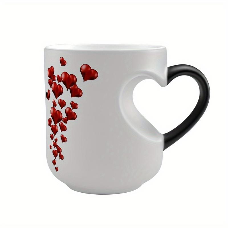 1pc Heart-Shaped Color Changing Ceramic Mug - Hot/Cold Thermochromic Design, Red Heart Pattern, Reusable Coffee Cup for Valentine'S Day, Mother'S Day, Birthdays - Perfect Gift for Holidays & Special Occasions, Coffee Bar Accessories, Roman