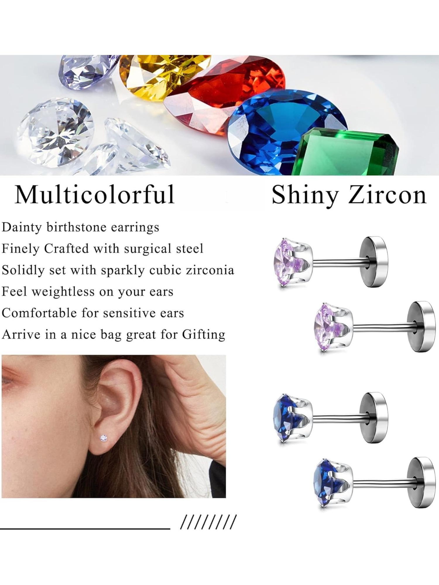 14 Pairs Colorful Zirconia Cartilage Stud Earrings for Women Men Premium Stainless Steel with Brilliant CZ Designed with Screw Flat Back Style Classic Tiny Studs Perfect for Tragus All Cartilage Ear Piercing Decoration