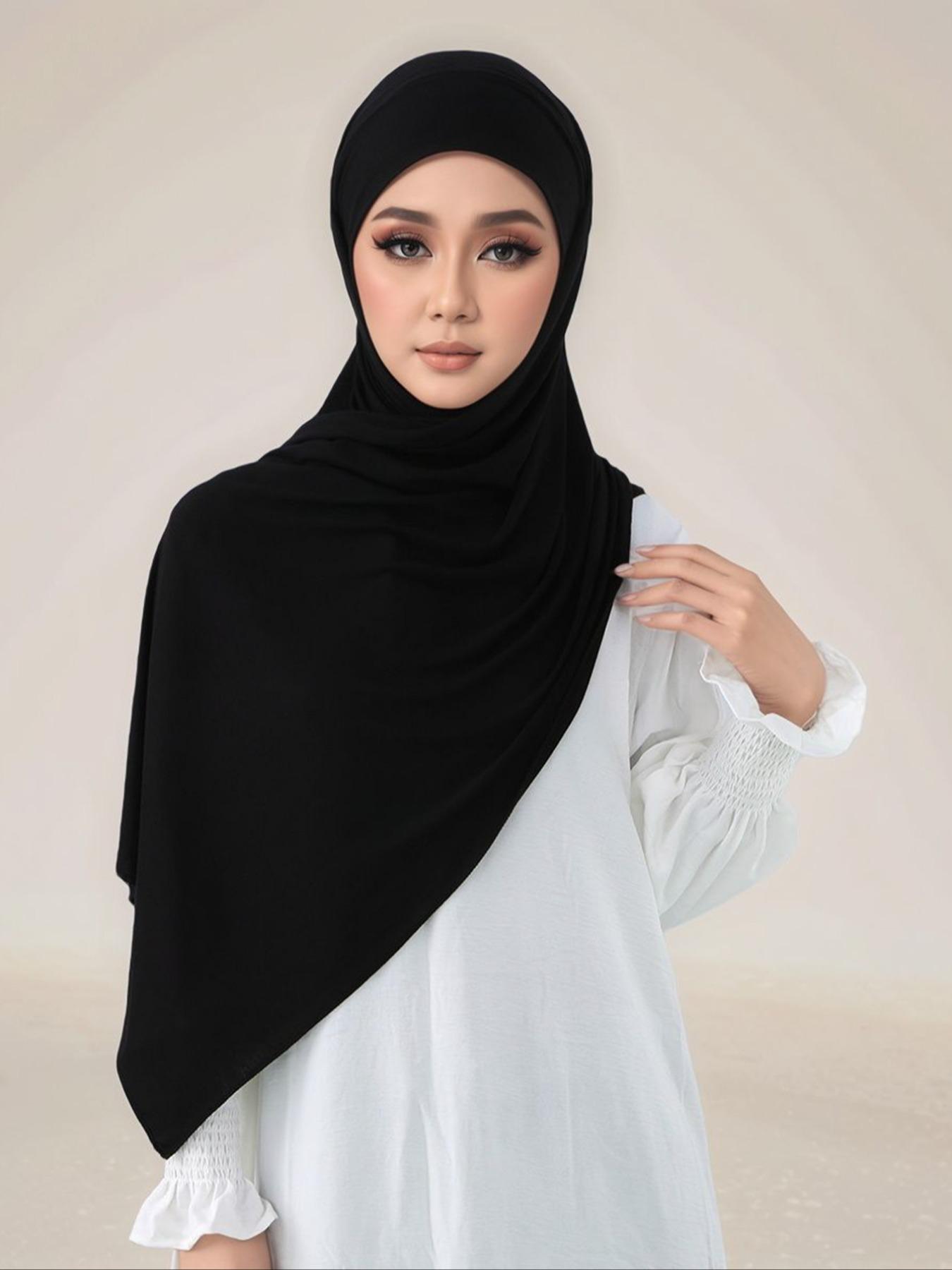 Women's Solid Color Muslim Headscarf, Fashionable Comfort Jersey Hijab, Turban Hijab, Ideal for Daily Outdoors, Casual Style, All Seasons