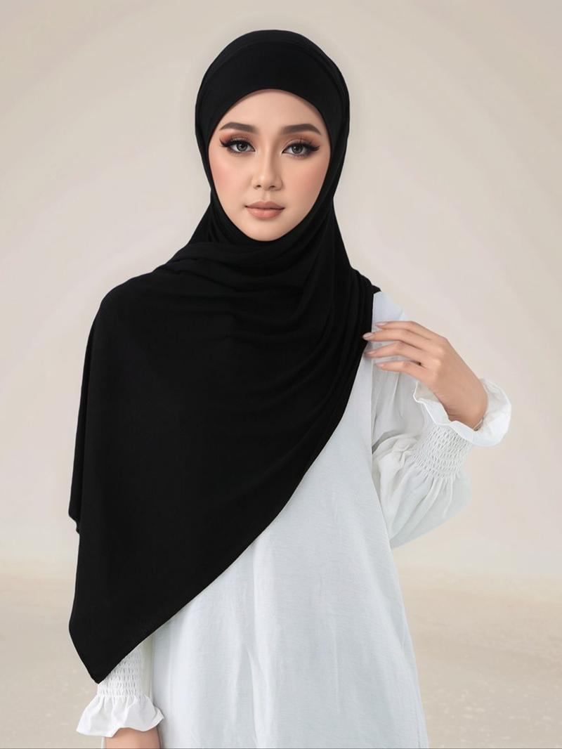 Women's Solid Color Muslim Headscarf, Fashionable Comfort Jersey Hijab, Turban Hijab, Ideal for Daily Outdoors, Casual Style, All Seasons