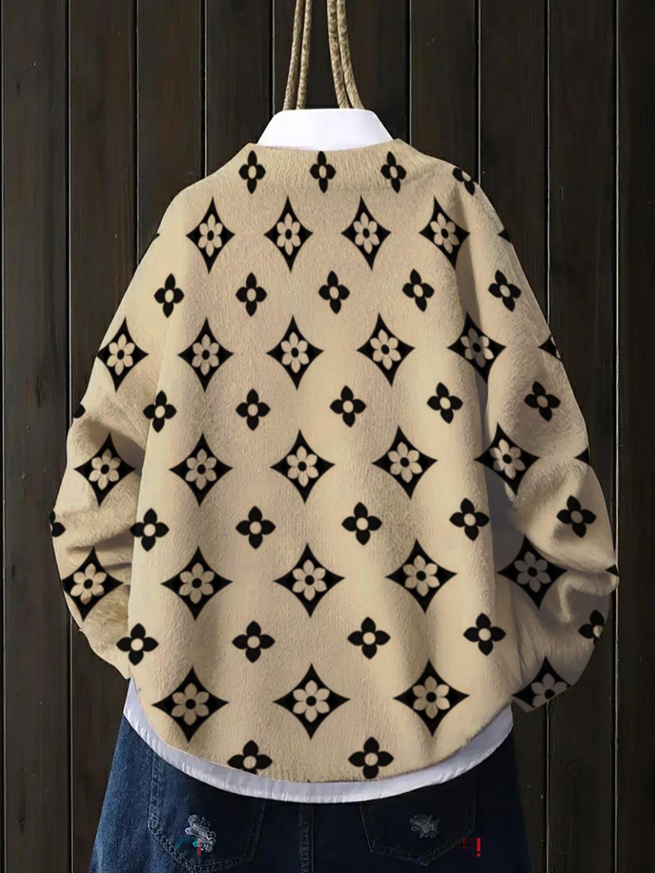 Women's Geometric Pattern Mock Neck Sweater, Fall Winter Casual Long Sleeve Knitwear, Comfortable Warm Daily Wear