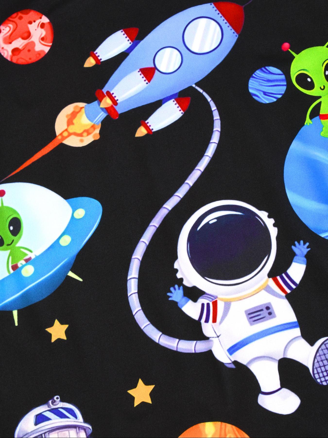 Boys Round Neck Short Sleeve Shorts Digital Print Space Planet Alien Fashion Casual Comfortable Fitted Home Sleepwear Set
