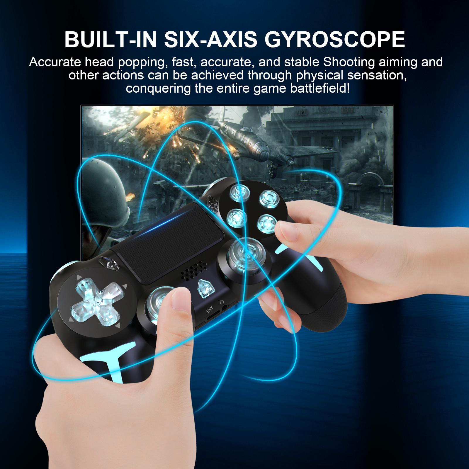 Wireless RGB Gaming Controller with Tri-Color Lighting Compatible with PS4, PS3, and PC RGB Lighting, LED Bluetooth Gaming Controller Six-Axis Gyroscope, Dual Vibration Feedback