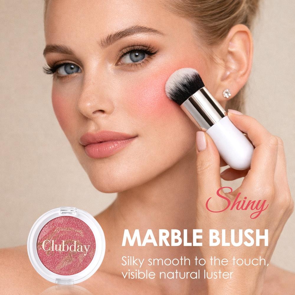 Marble Blush Powder with Brush, Shiny Silky Smooth, Natural Luster, Long Lasting Waterproof, Ideal for Daily & Party Makeup