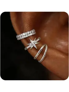 3Pcs Ear Cuff No Piercing for Women Gold Ear Cuff Earrings Silver Clip on Hoop Earring Adjustable Cartilage Helix Earring Hypoallergenic Fake Piercings Earrings Stack for Sensitive Ear