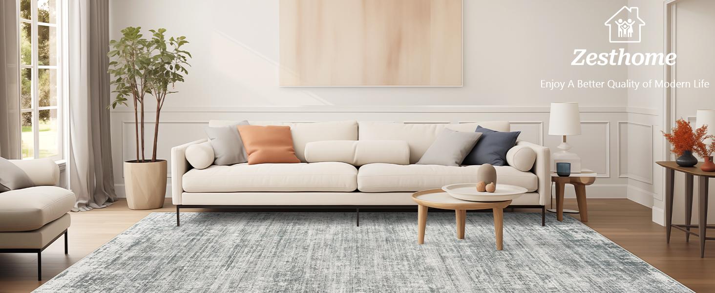 Art&Tuft Washable Area Rugs for Living Room, Non-Slip Backing Washable Rug, Modern Abstract Area Rug, Stain Resistant Rugs for Bedroom, Soft Large Area Rugs