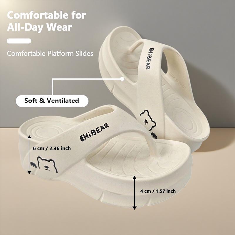 GRIP&GO Women's Fashion Height Increasing Flip Flops with Cute Bear Pattern EVA Material Comfortable Breathable Non-slip Sandals for Beach Home & Outdoor Use