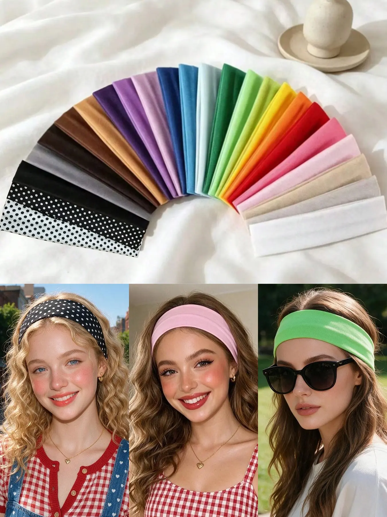 24pcs Candy Color Yoga Headbands, Sports Running Sweat Absorbing Hair Bands, Plain Polka Dot High Elasticity Hair Accessories