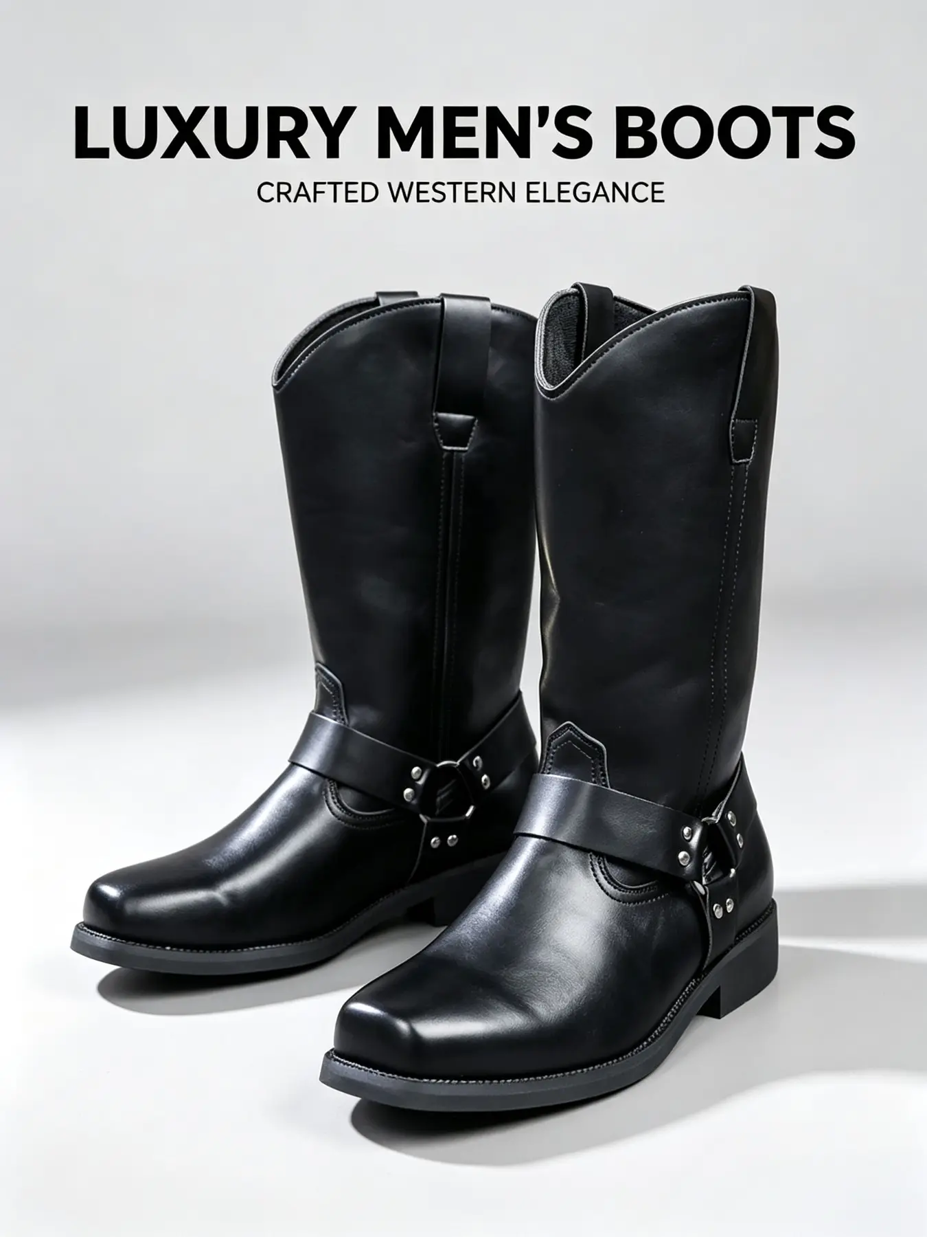 Men's Mid-Calf Boots, Casual Rubber Sole, Retro Western Motorcycle Style, Metal Rivets, Thick Sole, Fall & Winter Fashion