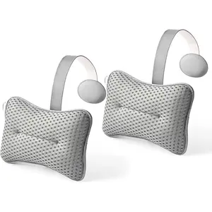 2-Pack Large Pillow for Hot Tub (Grey), Spa, and Chaise Lounge - Universal Headrest & Neck Support Cushion, Adjustable Height with Long Strap, Easy Drying with Hook (2-Pack)
