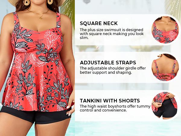 Aqua Eve Women Plus Size Tankini Swimsuits with Shorts Bathing Suits Two Piece Swimwear