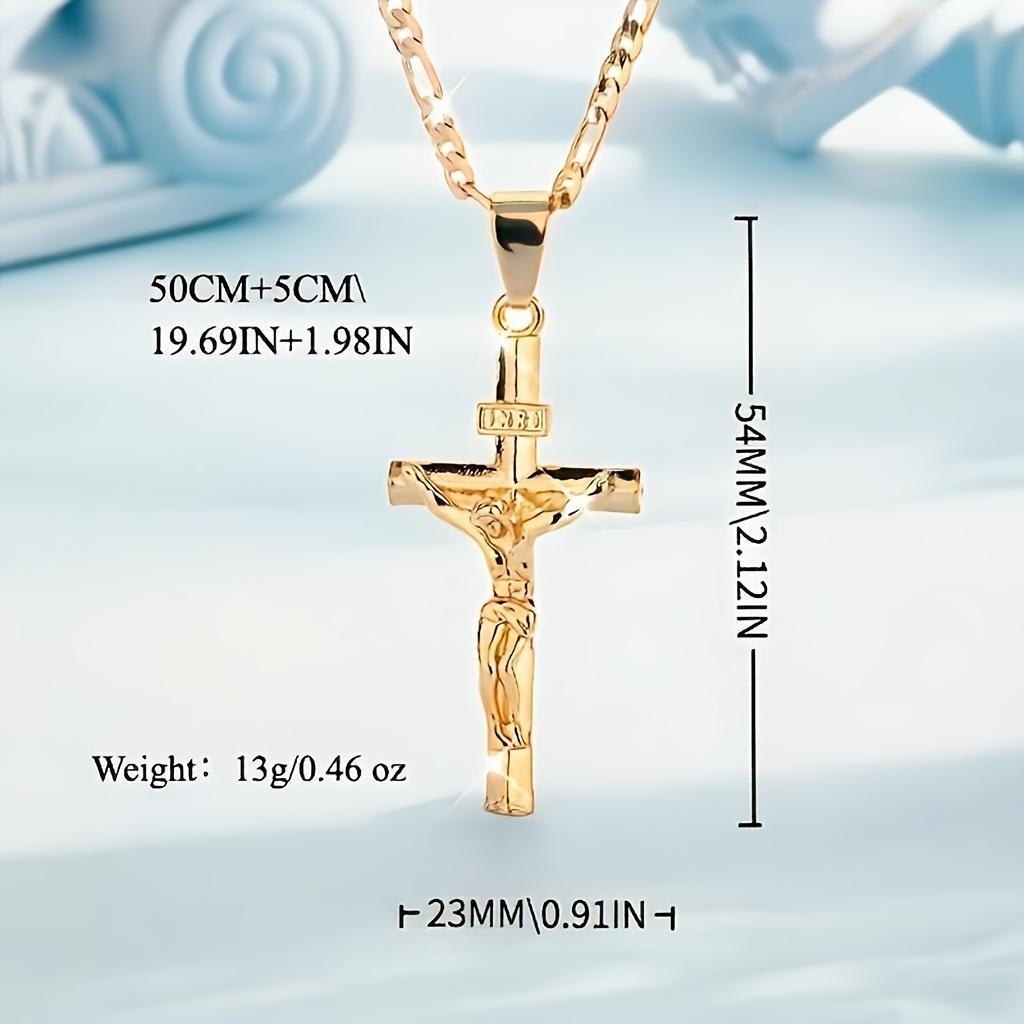 Men's Vintage 14K Gold-plated Jesus Cross Pendant Necklace With Smooth Chain Religious Jewelry For All Year Round Easter Graduation Gift
