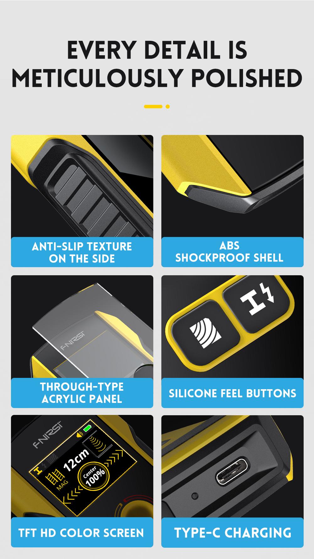 FNIRSI WD-02 Wall Detector Stud Finder Portable Precise Positioning TFT Display AC Live Cable Wires Metal Wood Stud Wall Scanner Tool Hardware with Clear Depth Gauge and Audible Alerts