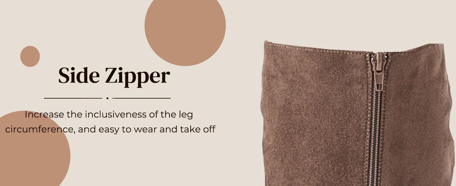 Women's Pointed Toe Knee High Boots Faux Suede Slouch Boots with Chunky Heel